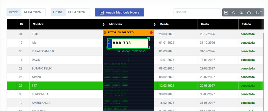 Control de accesos y matrículas